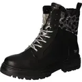 Mustang Damen Stiefelette warmer Plateau Schnürboot mit Leomuster 1404-605, Größe:40 EU, Farbe:Schwarz - Schwarz - 40