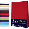 Buymax Spannbettlaken Buymax Jersey aus 100% Baumwolle, Jersey, Gummizug: Rundumgummi, (1 Stück), Pflegeleicht und Atmungsaktiv in Verschiedenen Farben und Größen rot 120 cm x 200 cm