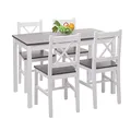 Mendler Esszimmer-Set HWC-F77, Sitzgruppe Esszimmergruppe, Massiv-Holz Landhaus 110cm - weiß-grau
