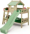 WICKEY Kinderbett Hochbett CrAzY Fancy - Plane Hausbett 90 x 200 cm, Etagenbett – pastellgrün