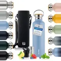 Blumtal Thermosflasche 1L - doppelwandige Trinkflasche Edelstahl 1L - Isolierflasche 1L BPA frei - Edelstahl Trinkflasche 1L - Teeflasche - Trinkflasche Thermo - Sportflasche 1000ml - Grey Blue