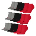 PUMA 9 Paar Unisex Herren Damen Sportsocken Kurzsocken Sneaker Socken, Farbe:Mehrfarbig, Größe:39-42, Artikel:-232 black/red