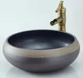 NATURFLAIR FCH433 Bathroom Ceramic Wash Basin, Countertop Washbasin, Round 420 x 150 mm, Handmade Wash Basin