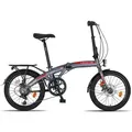 Licorne Bike Phoenix 2D, 20 Zoll Aluminium-Faltrad-Klapprad, Scheibenbremse, Discbremse, V-Bremse Faltfahrrad-Herren-Damen, 7 Gang Kettenschaltung ... - Silber