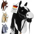 Hoofly® Hobby Horse Schwarz (Schecke) - Großes Steckenpferd für Kinder A3 mit Schraubstab/Horsing Hobby Horse Pferde Set mit Trense in 4 Farben/Steckenpferde Stockpferd mit Zubehör Hors