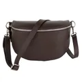 MIRROSI® Bauchtasche Damen, Made in Italy, Echtleder Umhängetasche Echtes Leder, Brusttasche, Crossbody Bag aus Echtem Leder, in 3 Größen erhältlich (Schokobraun, Mittelgroße Tasche (25x16x7cm))