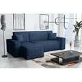 Emoebel24 Ecksofa mit Schlaffunktion und Bettkasten L-form 244x142x83 cm Denis Dunkelblau - Dunkelblau