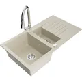 Mexen Matias Granitspüle 1,5-Kammer mit Elia Chrom-Armatur, Beige