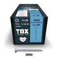 TOX Holzbauschrauben TIMBR SK 6,0 x 100 mm, blau verzinkt mit Senkkopf, TX30, Schrauben für leichtes Eindrehen und bündige Montagen im Holzbau, 100 Stück im Karton, inkl. 1x Bit, 1120404160100