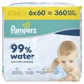 Procter & Gamble Service GmbH Pampers Feuchttücher 99% Water, Feuchte Reinigungstücher für sanfte Hautreinigung, 1 Packung = 6 Flowpacks à 60 Tücher 8006530116596