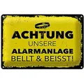 Roomando Metallschild Blechschild Hund Achtung unsere Alarmanlage beisst 30x20cm 30x20