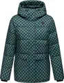 Ragwear Damen Winterjacke warme Steppjacke wasserdicht und Winddicht mit angesagtem Hahnentritt Muster und Kapuze Wikesh Print YOUMODO Ocean Green Gr. XXL