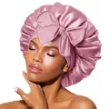 BONNET QUEEN Seidenhaube zum Schlafen, Satin Schlafhaube für Damen & Herren, Bonnet für Lockiges, Glattes Haar, Seidenhaube mit Breitem Elastikband, Motorhaube für Nacht & Alltag, Hellrosa