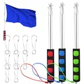 Dantolo Pack of 3 Telescopic Flagpole, Portable Rod 2 m Handheld Flagpole Flagpole Accessories Stainless Steel Set with 9 Clips Hooks for Travel Camping Excursions Competitions Travel Guide Teacher