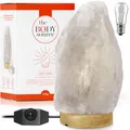The Body Source Salzlampe (5-7 kg) mit Dimmerschalterlicht aus der Salt Range Pakistan auf einem Holzständer - Nachtlicht inkl.10W Glühbirnen und Geschenkbox