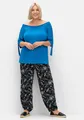 sheego Große Größen: Weite Hose mit Blätterprint und breitem Smokbund, schwarz-weiß, Gr.40-58 15535100404