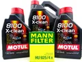 Motul X-CLEAN 8100 5W40 Motoröl 5W-40 + MANN HU925/4x 109226 109227 SET 7 Liter
