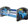 ACMA Jugendbett Kinderbett Junior-Bett Komplett-Set mit Matratze Lattenrost und Rausfallschutz Blau 04 Rote Auto 140x70 - Blau