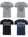 MUSTANG Herren T-Shirt 4er Pack Frontprint O-Neck Rundhalsausschnitt Kurzarm Regular Tee Shirt 100% Baumwolle Schwarz Weiß Grau Blau Grün, Größe:L, Farbe:Farbmix (P14)
