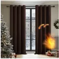 Deconovo Verdunkelungsvorhang Gardinen mit Ösen Blickdichte Vorhang Kälteschutz Schlafzimmer 2er Set, Blackout Curtain einfarbig Thermo Vorhang Verdunkelung Wärmeisolierend braun 140 cm x 245 cm