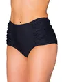 Aquarti Bikinihose Damen mit Hoher Taille und Raffung – Klassische Bikinihosen für Damen in Uni-Farben, Farbe: Schwarz, Größe: 44