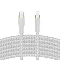 Belkin BoostCharge Pro Flex geflochtenes USB-C/Lightning-Kabel, 3 m, MFi-zertifiziert, 20 W, zum Schnellladen mit PD Power Delivery für Geräte wie iPhone 14/14 Plus, 13, 12, Pro, Max, mini – Weiß