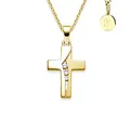 Kreuz Kette Mädchen Gelbgold (Silber 925 vergoldet) | Kreuz-Anhänger Halskette mit Zirkonia | Kinderkette Kommunionsgeschenk Tauf-Geschenk Konfirmation Firmung Geburt Taufe | Kreuzkette mit Gravur