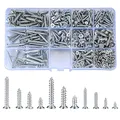 Ewwtrey 537 Stk M3 M4 M5 Selbstschneidende Schrauben Sortiment, verzinktes Kreuz Flachkopf Senkschrauben Set, Holz Maschinen Befestigungs Schrauben für Heimwerker - 11 Größen (Silber 537)
