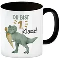 speecheese Tasse Dino mit Schultüte Kaffeebecher in schwarz Spruch Du bist 1. Klasse!