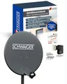 SCHWAIGER Satellitenschüssel Komplettset - Ø 60 cm Stahl Offset Antenne in Anthrazit - Inkl. sonnengeschütztes Twin LNB - Digital HD & 4K Empfang - Hitzebeständig & wetterfest