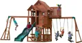 Backyard Discovery Spielturm Skyfort II aus Holz | XXL Spielhaus für Kinder mit Rutsche, Schaukel, Trapezstange, Kletterwand und Aussichtsturm | Stelzenhaus für den Garten