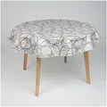 laro Tischdecke 140cm rund Wachstuchtischdecke Saum-Eingefasst Schwungkreis Grau Beige grau