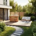 FinnTherm Holz Badefass Bergen, Hot Tub Ø 160 x 110 cm für 3 -4 Personen, inkl. Edelstahl-Ofen 22 kW, Einstiegsleiter & Sitzbänken - Naturbelassen