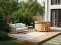 FinnTherm Holz Badefass Bergen, Hot Tub Ø 160 x 110 cm, inkl. Edelstahl-Ofen 22 kW und Einstiegsleiter, 3-4 Personen, Schwimmbecken, Badebottich, Sprudelbad