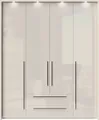 OTTO home Drehtürenschrank Piano, inklusive Rahmen und Beleuchtung, soft-close-Funktion (viele Breiten zur Auswahl, 226cm hoch, mit jeweils 2 Schubladen) beige oder weiß, UV lackiert, Hochglanzfronten, FSC-zertifiziert