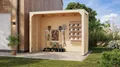 CHILLROI® Karibu moderner Gartenpavillon mit Flachdach, Selbstklebender Dachfolie, wetterfest und stabil, für Garten, Terrasse und Outdoor-Bereich (Pavillon mit Rückwand + 2 Seitenwänden)