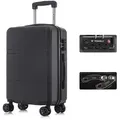 Premium Reisekoffer TSA-Schloss,YKK-Reißverschluss Hartschalen-Koffer Trolley Kabinenkoffer Rollkoffer Suitcase Handgepäck 4 Rollen (Schwarz, L) - Schwarz