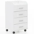 FineBuy Rollcontainer 40 x 70,5 x 33 cm, Schreibtisch-Container Rollschrank 4 Schubladen, Moderner Schubladencontainer mit Rollen, Standcontainer Bürocontainer Beistellcontainer Weiß