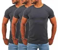 Young & Rich Herren Uni Basic T-Shirt mit Rundhals Ausschnitt einfarbig Stretch körperbetonte Dehnbare Passform 1701, Grösse:S, Farbe:Dunkelgrau - 3 Stück