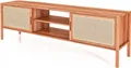TV-Board Zola Kernbuche massiv und Rattan 204x64 cm mit 2 Schiebetüren