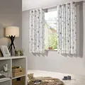 heimtexland ® Vorhang Kindergardine Leinen Optik Natur Grau Skandinavisch Wald Bär Gardine transparent Kinderzimmer Ösenschal Ökotex Typ563 Weiß - Grau mit Ösen I HxB 175x135 cm