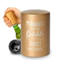 Kapselheber 'Push & Pull' mit Motiv - Vatertagsgeschenk für Papa & Freund - lustiger Bier Flaschenöffner mit Push Up Funktion - eleganter Bieröffner aus Aluminium in Edelstahl Optik