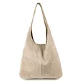 OBC Only-Beautiful-Couture Made IN Italy Damen Leder Hand-Tasche METALLIC Shopper Schultertasche Hobo-Bag Henkeltasche Beuteltasche Silber (Helltaupe (Wildleder)), ca.: 43x32x17 cm (BxHxT)