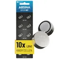 ABSINA AG3 LR41 Knopfzelle 10er Pack - 1,5V Alkaline Knopfzellen auslaufsicher & mit Langer Haltbarkeit - LR736 / L736 / G3 / G3A / 3GA / 192 / GP192 / V3GA / RW87 - Knopfbatterien Batterien Batterie
