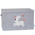 LOVE IT STORE IT Spielzeugtruhe mit Deckel - Aufbewahrungsbox groß aus Stoff - Verstärkt mit Holz - Robust und stabil - Grau mit Einhorn - 62x38x39 cm
