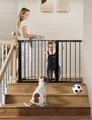 COMOMY 75-117cm Türschutzgitter Ohne Bohren, Treppenschutzgitter Auto Close mit Grün/Rotem Schild, Kindersicherung Tür, Türgitter für Hund/Katze, 90° Stop, mit Y-Spindel (76cm Hoch, Schwarz)
