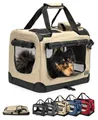 lionto Tiertransportbox stabil aus Textil, für Hunde und Katzen bis 10 kg, 50x36x34 cm, beige