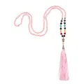 Bodhi Mala 7 Chakren, 6mm Perlen. Rosenquartz mit rosa Quaste, 108 Perlen