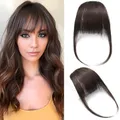 Dsoar Clip In Fringe Echthaar Pony Fransen Haarspange Pony Echt Haarverlängerungen Flacher Pony mit Schläfen, Dunkelbraune Farbe