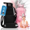WATER BASE 2,2 l Trinkflasche mit Neoprenhülle, Seitentaschen, Strohhalm, abnehmbarem Schultergurt, Reinigungsbürste, aus BPA-freiem Tritan (Flamingo)